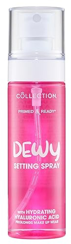Collection Cosmetics Primed & Ready Spray fixant la rosée, longue durée, hydratant, finition rosée, avec acide hyaluronique ajouté