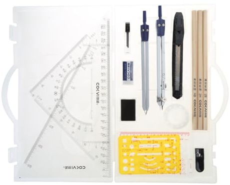 Haveratio TINGB Geometrie-Set mit Schwenkarm-Winkelmesser, Teiler, Geodreieck, Zeichenwinkel, Zirkel und Winkelmesser, 18-teiliges Set