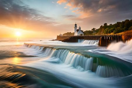 Acryl-Bild 60 x 40 cm: Blick auf den Sonnenuntergang des Whitby Lighthouse, Yorkshire Dales, Großbritannien (211814251)