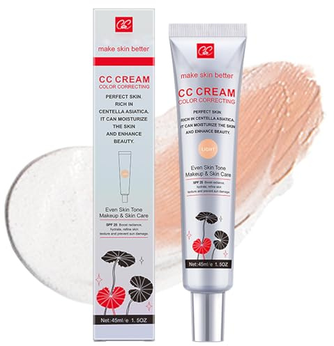 Color Correcting CC Cream with Centella Asiatica, Matte CC Cream with SPF 25, Full Coverage, Concealer Blemish, Invisible Pore, Even Skin Tone, Long Lasting Hydrating Pre-Makeup Primer