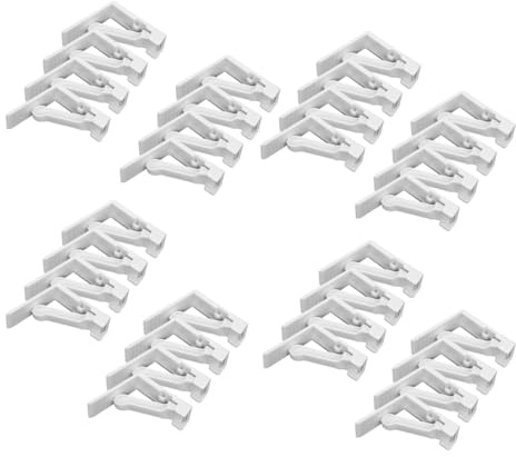 Fackelmann 9921750 Lot de 32 pinces à nappe avec ressort, pince nappe extérieure, pince nappe ajustable, Plastique, Blanc, 5,5 cm | Nappe bien fixée sans glisser, Lot de 32 pour grandes tables, Plastique blanc discret, Format 5 5 x 5 5 x 2 cm