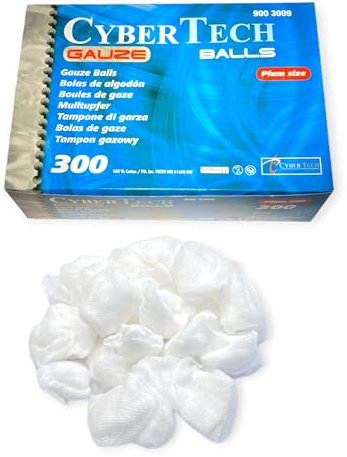 CyberTech – Mulltupfer (300 Stück), sterile Saugtupfer, Wundmaterial zur Blutstillung und Wundreinigung, pflaumengroß