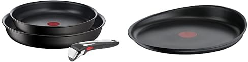 Tefal Ingenio Lot de 3 pièces, Poêles 22/26 cm + 1 poignée amovible, Induction & Ingenio Poêle à crêpe 27 cm, Induction, Revêtement antiadhésif, Fonte d'aluminium, Empilable