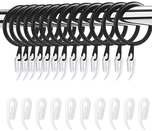 WUBAYI 50 Set Metal Curtain Rings and Plastics Hooks, 30mm Internal Diameter, for Curtains and Rods Accessories Drapery Curtain Hanging Rings and Plastics Hooks