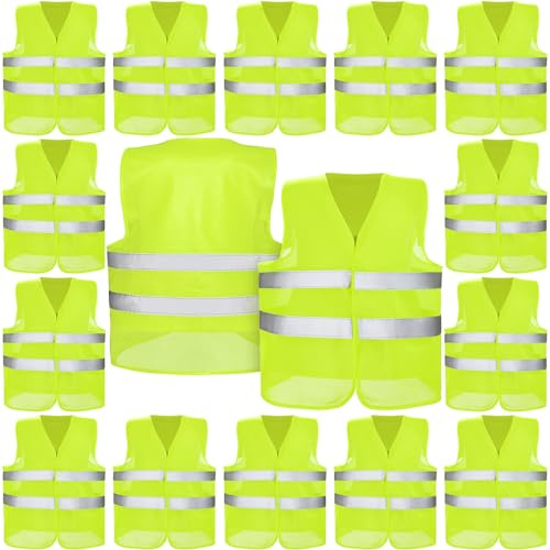 JaGely 15 Pack High Visibility Safety Vest Bulk Reflective Mesh Security Vest for Men Women Work Cycling Runner Neon