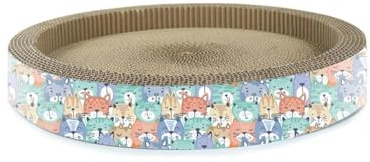 Record Rascador Redondo de cartón con gatnip – Tamaño: Ø 40 x 6 cm – Forma cilíndrica – Juego para Gatos y cómoda Cama – Color Habana con fantasía
