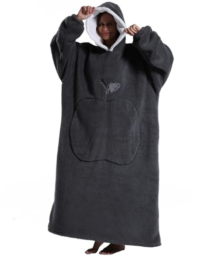 Pterygoid Couverture à capuche surdimensionnée- Plaid polaire chaud avec manches, avec grande poche et capuche large, pull plaid douillet pour adulte, cadeau hiver cocooning