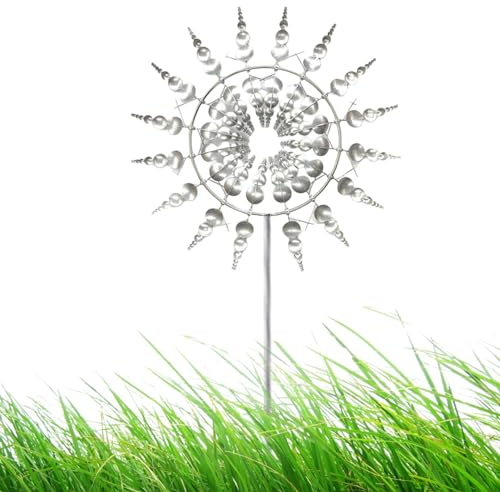 Hailerio Wind Spinner, Magisches Metallwindrad, Gartenwindspiel, Silber, 31x93cm