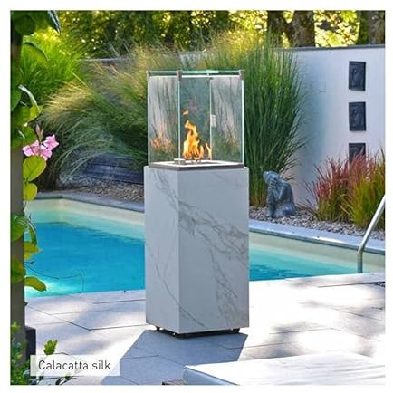 L'Héritier Du Temps Chauffage Extérieur Néocube-O Actuel Patio Acier et Verre Cheminée Gaz Braséro Terrasse 42,8x42,8x143,1cm