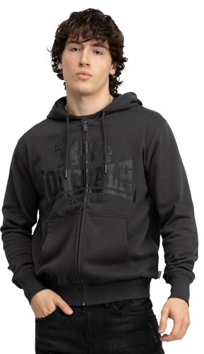 Lonsdale KRAFTY sweatjacka med huva för män med dragkedja smal passform, antracit/svart, XXL, Antracit/svart, XXL