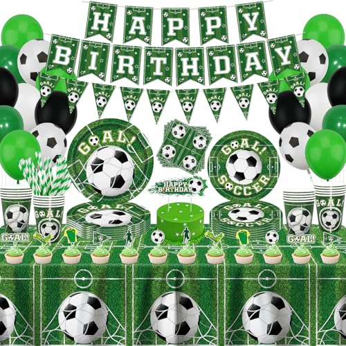 164 PCS Soccer Birthday Party Supply - Theme Sports Tableware Set and Party Decorations - Serves 20