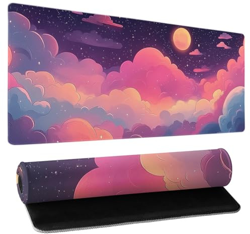 Kawaii Clouds Mouse Pad Desk Gaming Accessories Cute Pink Desk Mat 31.5x11.8 Pastel Clorful Cloud Mousepad Large Extended Full Desk Gaming Mousepad Laptop Computer Keyboard Mat for Home Office Work