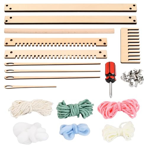 YILANJIN Holz Webrahmen Set für Kinder & Anfänger, 30x22 cm DIY Webrahmen mit Garn, Kamm, Stab, Schiffchen, Kreativer Webstuhl für Bastelprojekte und Kunsthandwerk
