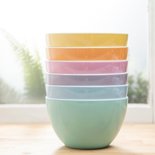 bzyoo Set of 6 Large Bowls, 5.5-Inch 30.4 OZ ColorPop Melamine Bowls, Unbreakable Pasta, Soup, Cereal, Salad Bowls, for Quick and Easy Meals, Side Dishes and Parties - Pastel