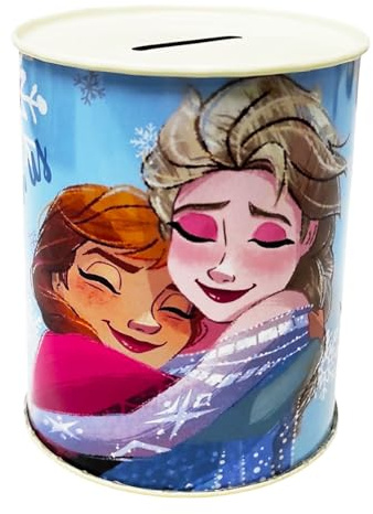 Disney Spardose Frozen Anna und Elsa aus Metall, nicht zu öffnende Blechdose, 11 x 8 cm