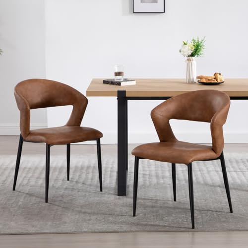 Ya-Home Esszimmerstühle 2er Set aus PU Leder Küchenstühle mit Rückenlehne modern Akzentstuhl Polsterstuhl mit Metallbeinen für Küche/Esszimmer/Restaurant, Braun