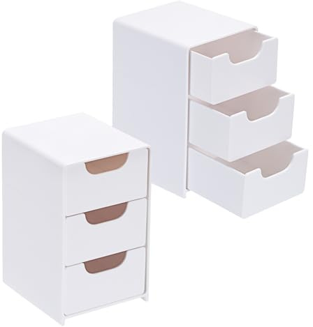 SUMTree 2pcs petit organisateur de tiroirs en acrylique, blanc | 3 tiroirs, Boîte de rangement pour accessoires de coiffure, 13×8×9cm