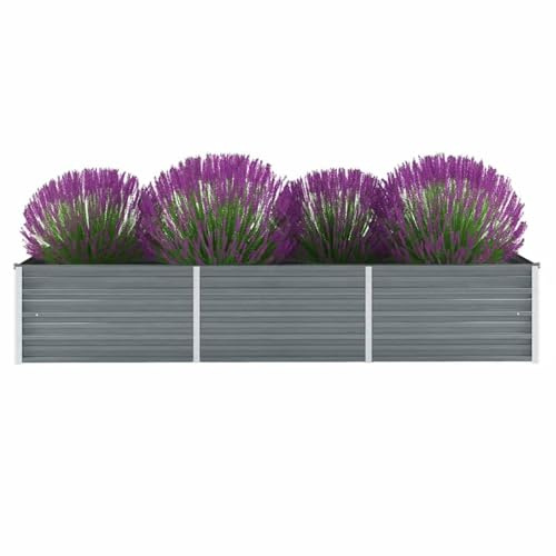 Fioriera rialzata da giardino, in acciaio zincato, 240 x 80 x 45 cm, colore grigio, per balcone, giardino, terrazza, fiori