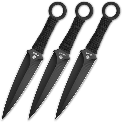 REAT Throwing Knives - 3 Piece, 6.5 440 Stainless Steel with Cord-Wrapped Handle, Includes Nylon Carrying Case for Safe Storage,Ninja Kunai Knives for Competition,Recreation,Gifts for Men,Women