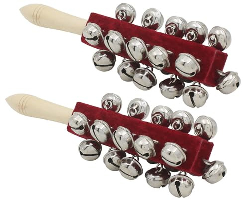 2 x Musik-Percussion-Glocken, Holzgriff, Schlitten, 21 Percussion-Instrumente, Stick-Shaker, Weihnachts-Stäbchen-Shaker
