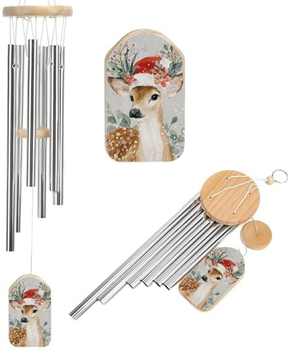 Carino cervo con foglie di agrifoglio fiori rossi scacciapensieri commemorativo tono profondo scacciapensieri con 6 tubi in alluminio decorazione da giardino esterno cortile