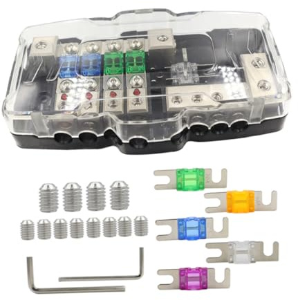 POPETPOP Blocco Fusibili Auto Multifunzione con LED Rosso Indicatore Portafusibile Ingressi Uscite con Fusibili Riserva Morsettiera Distribuzione Alimentazione Batteria per Veicoli Yachts
