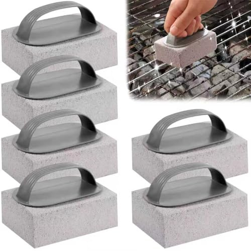 6Pcs Griddle Stone Cleaner, Grill Brick Block with Ergonomic Handle, Nature Pumice Stone for Cleaning Oven, Grill Stone Cleaning Block, Pumice Stone Set for Griddle Cleaning Supplies Barbecue BBQ Pool
