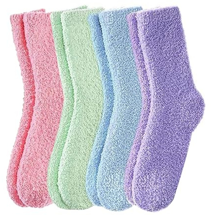 InfiniZer 4 Pairs Fluffy Womens Socks, Soft Fuzzy Winter Warm Socks, Cozy Thermal Bed Socks for Ladies, Comfortable Gift for Christmas & Mother’s Day, Size UK 4-8