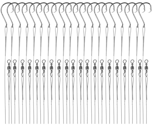 FOLANDO Saltwater Wire Trace Rigs with Circle Hooks (20pcs) - 7 Strand Steel Leaders with Barrel Swivels - 23cm Pre-Assembled Fishing Rigs for Lure & Sea Fishing 2/0#