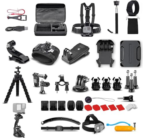 Kit de accesorios para cámara de acción 58 en 1, compatible con DJI Osmo Action 5/4/3/2, compatible con Insta360 GO Ultra, Ace Pro 2, GO 3S, Ace Pro & Ace, X5, compatible con GoPro Hero 12/11/10/9/8