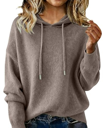 Generisch Pull en tricot pour femme en laine mérinos 100% laine pour automne & hiver - Capuche décontractée avec manches longues - Pull en tricot uni doux et chaud - Mode durable pour le quotidien