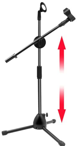 Pie de – Base de trípode de altura ajustable, construcción metálica | resistente, diseño portátil plegable, clip de montaje | Ideal para rendimiento en escenario, grabación en st