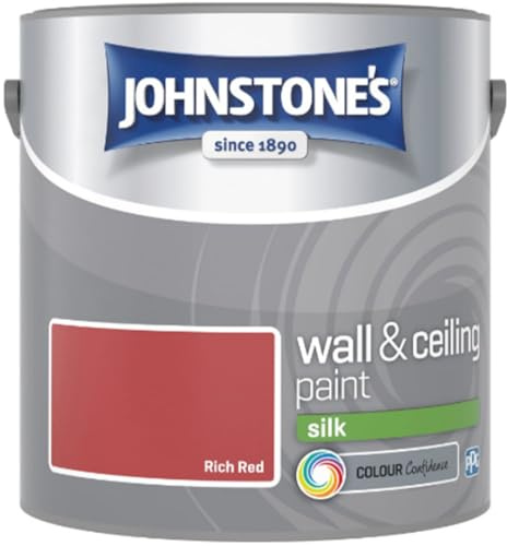 Rich Red Johnstone’s Wall & Ceiling Silk Paint 2.5L – Smooth Silk Finish, Excellent Coverage, Quick Dry, Low Odour Interior Paint for Walls & Ceilings