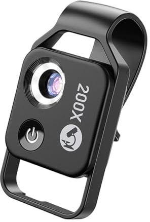 Microscopio ligero y fácil de transportar con filtro polarizador CPL y aumento de 200x LED integrado para uso en exteriores, microscopio de teléfono móvil