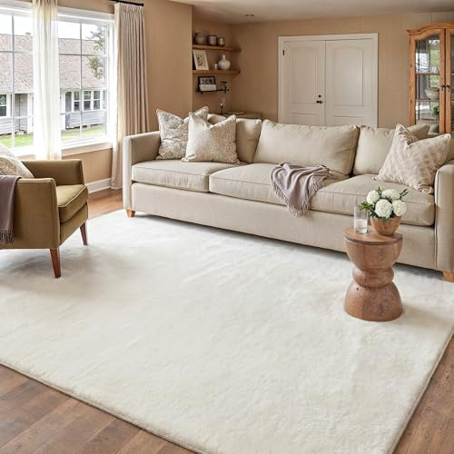 PureCozy Teppich Wohnzimmer 160x230cm Beige Waschbarer rutschfest Weich Kunstfell Fellteppich Kurzflor Flauschiger Teppiche Kinderzimmer Bettvorleger Schlafzimmer Kinderteppich Großer Carpet