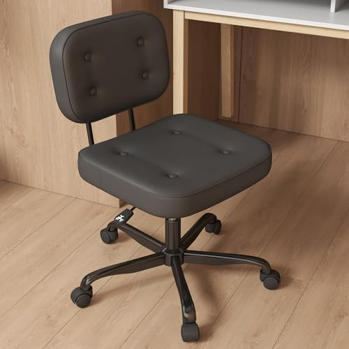 AnyGod Sedia da Ufficio Senza Braccioli, Seduta Girevole Regolabile in Altezza con Ruote, Sedia da Scrivania in Pelle PU per Bambini e Adulti, per Home Office e Studio, Nero