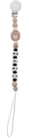 Baby Schnullerkette Clip, Schnullerkette 3D Tier Perle Schnullerband Mädchen und Jungs,Clips für Lätzchen Dreieckstuch Sauger/Kinderwagen/Babytrage/Autositz, Baby Geschenk (Igel) (alt rosa)