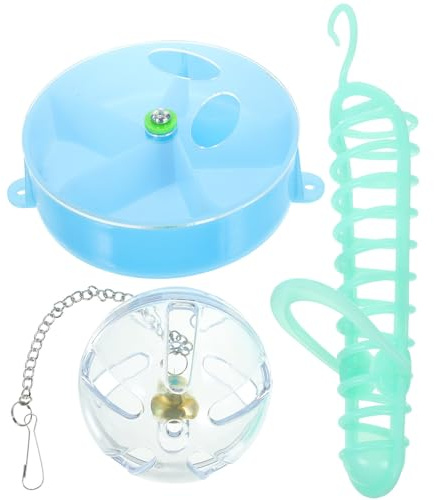Juego de 3 Juguetes de Alimentación para Loros, Plástico, Juego y Escalada | Incluye Pelota Alimentadora y Estuche, Accesorios Variados para Pájaros, Piezas Aleatorias