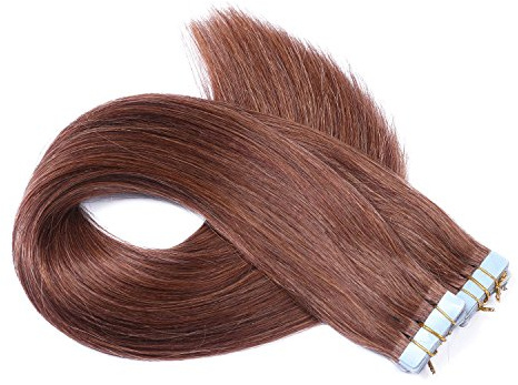 Tape In - On Hair Extensions - # 33 - ROTBRAUN - 50cm - 10 Tressen je 4cm Breit / 2,5g - 100% Remy Echthaar Haarverlängerung/Extention mit Klebeband Tressen by NOVON Hair Extentions