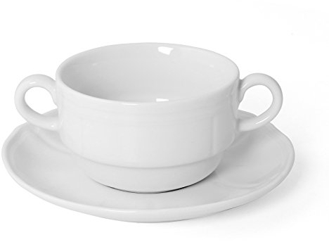 H&H 4365064 Tazza Brodo con Piatto Porcellana Alba, Bianco