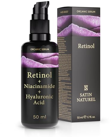 Satin Naturel Retinol Serum 50 ml – Anti-Aging & Anti-Falten Gesichtsserum – Mit Retinol, Hyaluron, Niacinamid & Bio Aloe Vera – Vegan & Naturkosmetik – Für Ebenmäßige, Strahlende Haut