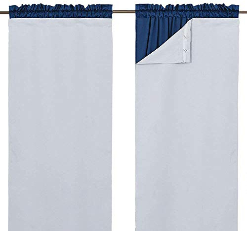 NICETOWN Black Out Window Curtain Liner - Thermal Insulated Blackout Drape Liners for 84 inch Curtains, Blackout Curtain Liners White (W=45 H=77, 2 Pieces, Hooks Included, Greyish White)