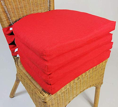 Rattani Set 4 x Stuhlkissen/Sitzkissen Marina halbrund mit Schleife 42 x 45 cm Dicke 5 cm, Fb. rot, Polyester