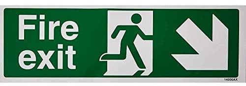 V Safety Fire Exit Arrow Down Right Sign - 300mm x 100mm - Self Adhesive Vinyl