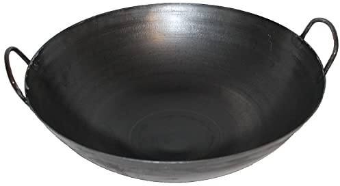 Eisen-Wok Ø 40,5 cm runder Boden, Doppelgriff Asiatische Eisenpfanne