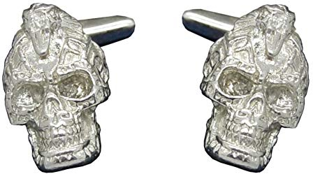 Manschettenknöpfe Totenkopf, Egyptian Steampunk, Handgegossen von William Sturt aus Deutsche Zinn (Pewter)