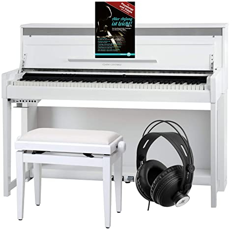 Classic Cantabile UP-1 WM E-Piano Deluxe Set (inklusive Pianobank, Kopfhörer und Klavierschule, Dämpfersimulation, MP3-Recorder, Mic In, OLED Display, 40 hochwertige Sounds, 3 Pedale) weiß matt
