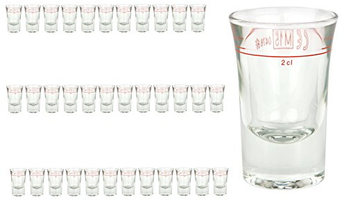 36er Set Schnapsglas DUBLINO mit Eichstrich, 2 cl, geeicht, Spirituosenglas mit Füllstrich, Stamper, Shot Glas, hochglänzendes Markenglas, glasklar