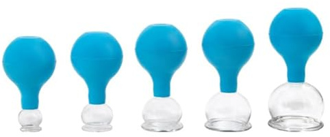 HQ Massage Glas-Schröpfen mit Saugball Feuerlos Vakuumgläser 5 Stück - Ø 2,5 cm, Ø 3,5 cm, Ø 5 cm, Ø 5,5 cm, Ø 6,5 cm