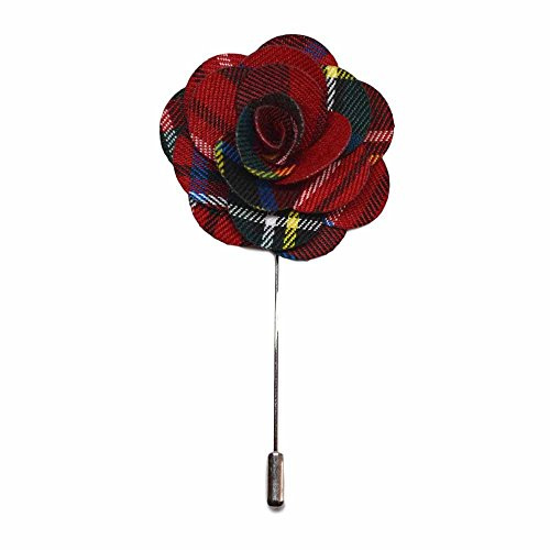 Rojo tartán hecho a mano flor Pin de solapa, ojal, corsé, boutonniere